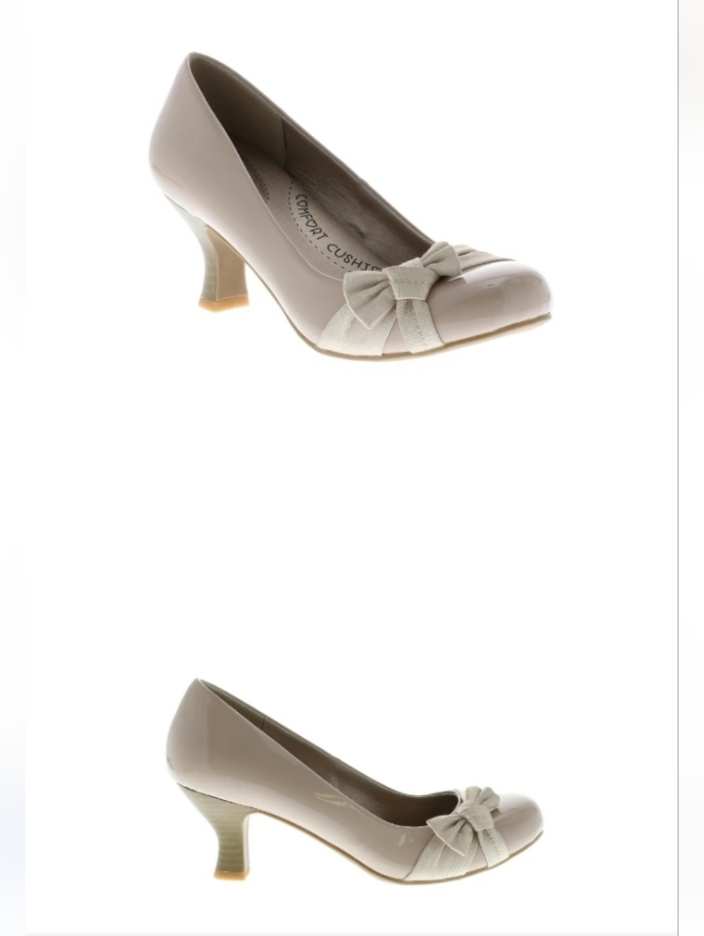 pop 9.5 Women's Nude Patent Round-Toe Pumps with Bow Coquette Bow
